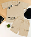 Conjunto niño en tela burda camisa estampado World