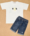 Conjunto niño camisa en algodón estampado love con bermuda jean