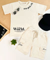 Conjunto niño en tela burda camisa estampado World