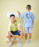 Conjunto niño tela burda algodón camisa oversize estampado oso con bolsillo cargo