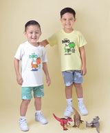 Conjunto niño con camisa en tela algodón, estampado dinosaurio