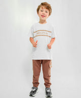 Conjunto niño en tela algodón estampado original, en jogger burda estampada.