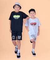 Conjunto niño en tela algodón estampado dream, en bermuda burda estampada.
